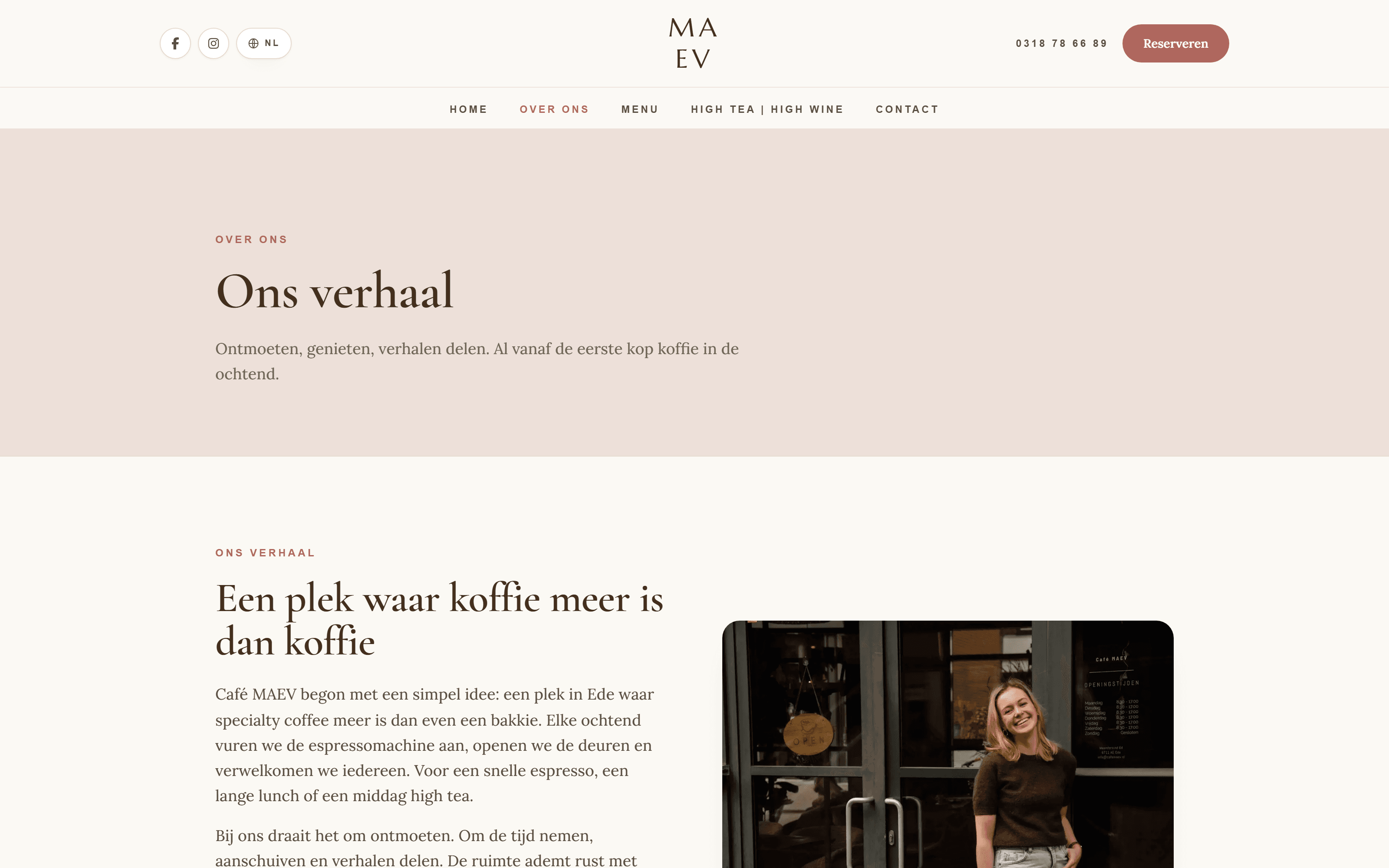 The about page of Café MAEV, telling the story of the coffee bar