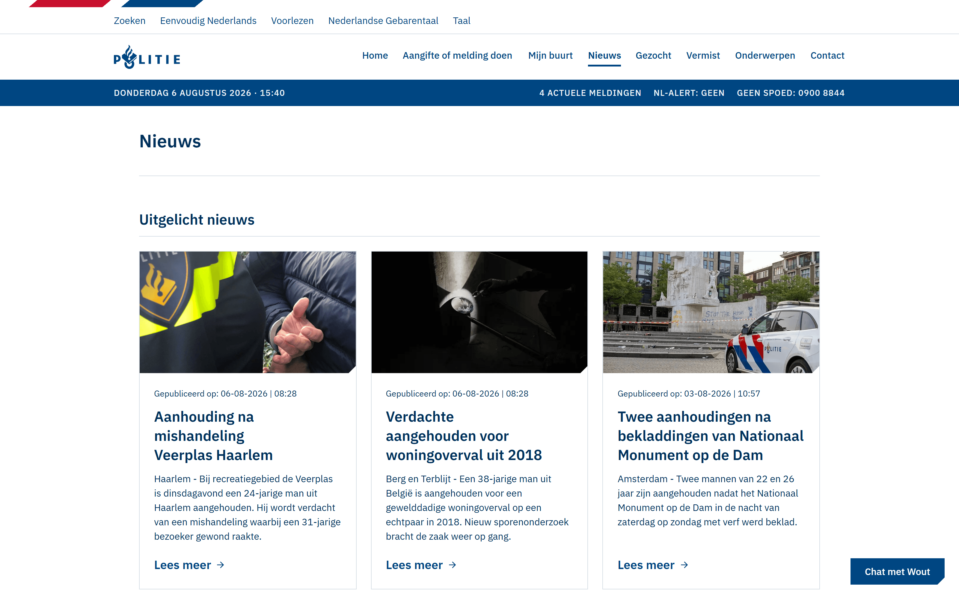 The news overview in the Politie.nl concept, set as a dated register